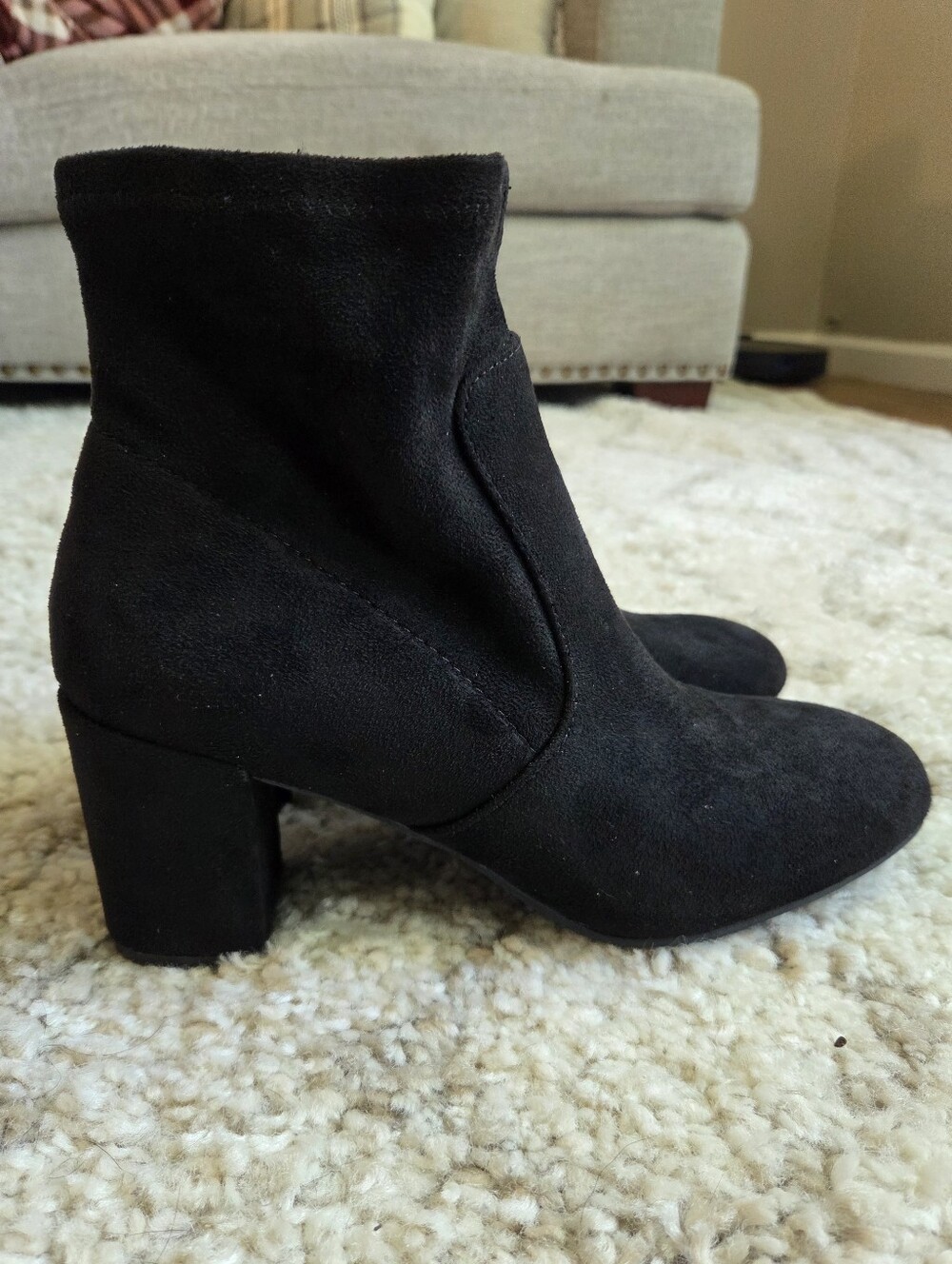 Mari A Black Suede Chunky Heel Round Toe Bootie